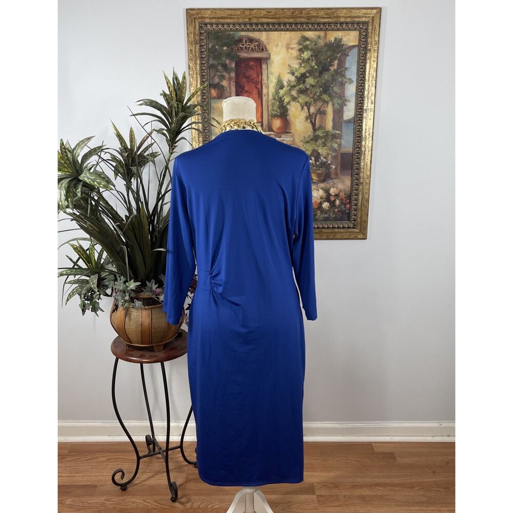 Venus Royal Blue Faux Wrap Ruched Midi Dress XL 3/4 Sleeve - Picture 4 of 12